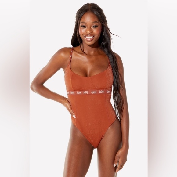 Fabletics Yitty Rust Spotlight Shaping Demi Cup Thong Bodysuit - Picture 3 of 11